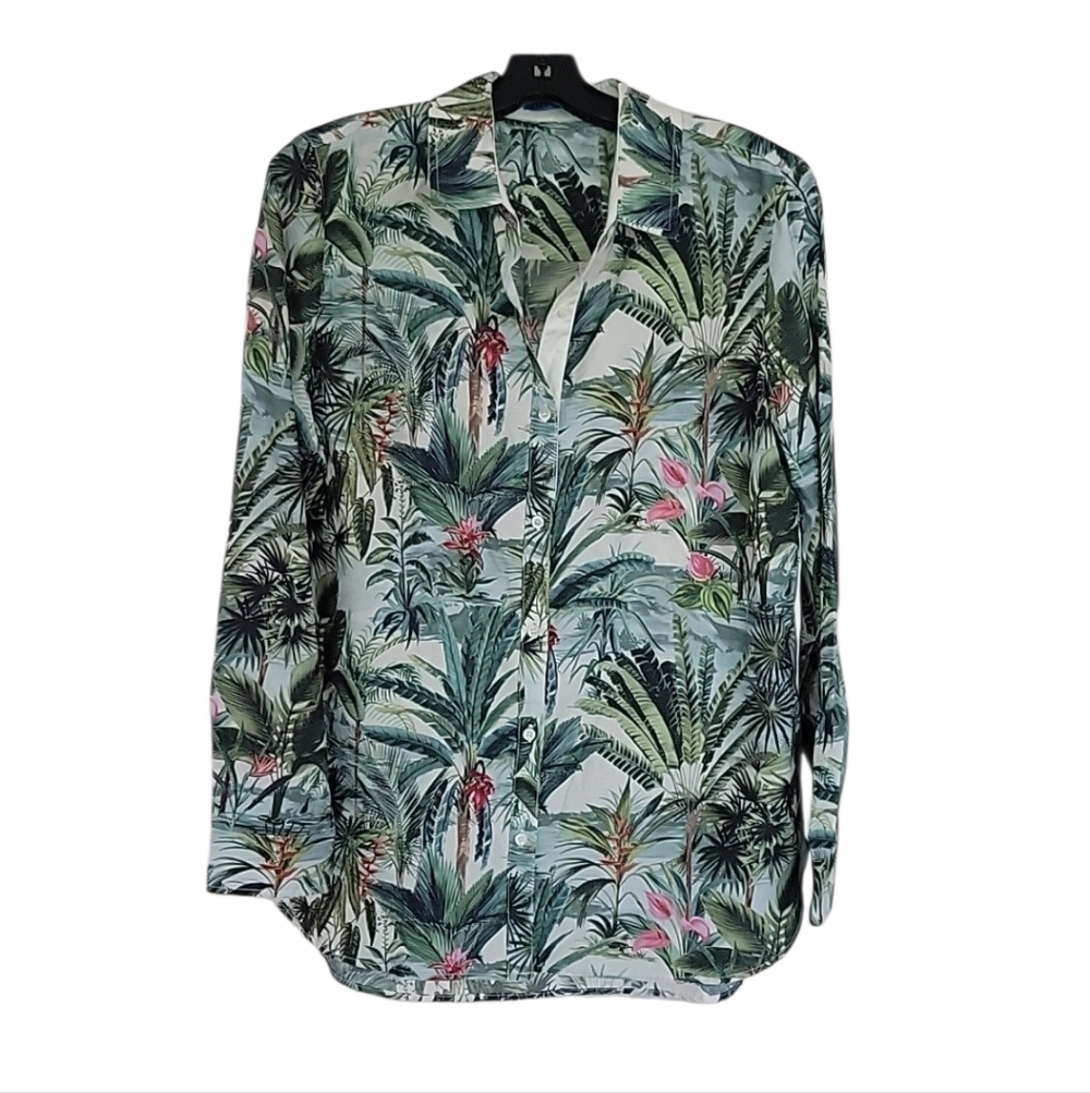 J.McLaughlin Britt Tropical Floral Print Silk Cotton Long Sleeve NWOT Size L - Picture 5 of 16